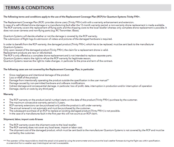Quantum Systems Trinity F90+ Replacement Coverage Plan #2 (Subsequent Purchase or Extension)