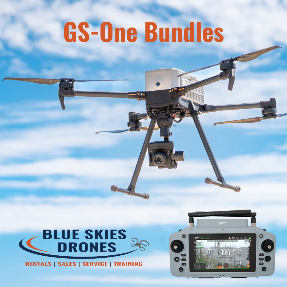 Drones with control device against a blue sky, featuring Sony ILX-LR1 Camera