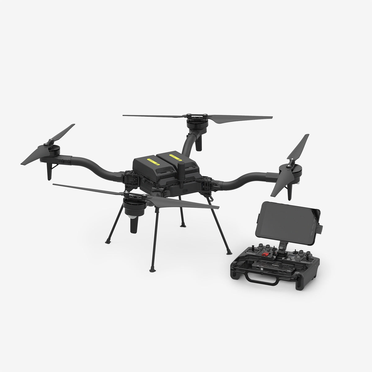 A black industrial drone platform named Astro Max, with its control panel and a screen, displayed on a white background.