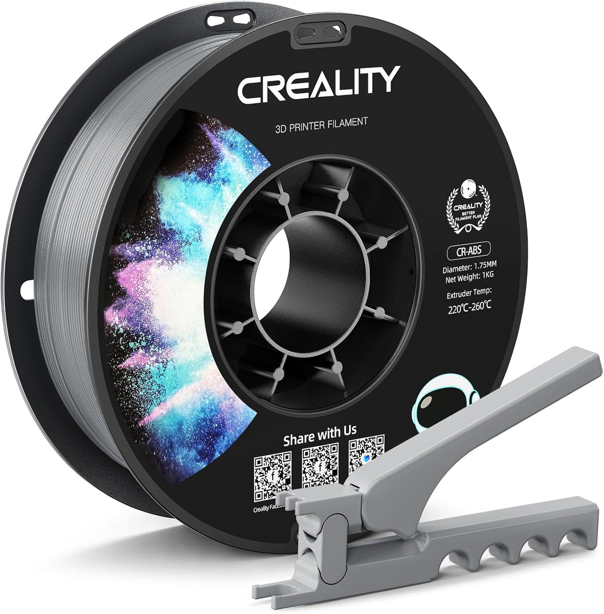 Creality ABS Filament 1.75mm Grey 3D Printer Filaments, 1kg(2.2lbs)