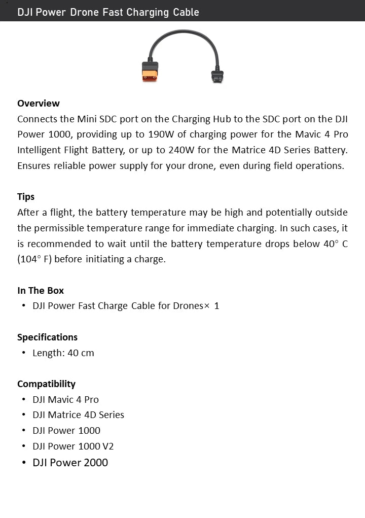 DJI - SDC to DJI Mavic 4 Pro/Matrice 4D Power Fast Charging Cable